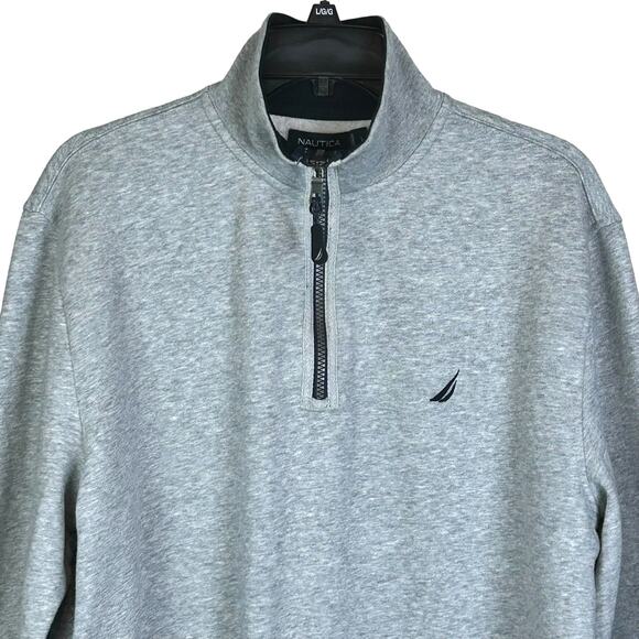 Nautica 1/4 Zip Pullover Men Size Large Gray Soft Mock Neck Athleisure Sweater - Picture 3 of 10